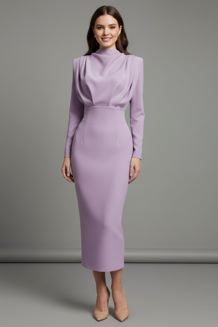 Women's High Neckline Long Sleeve Dress
