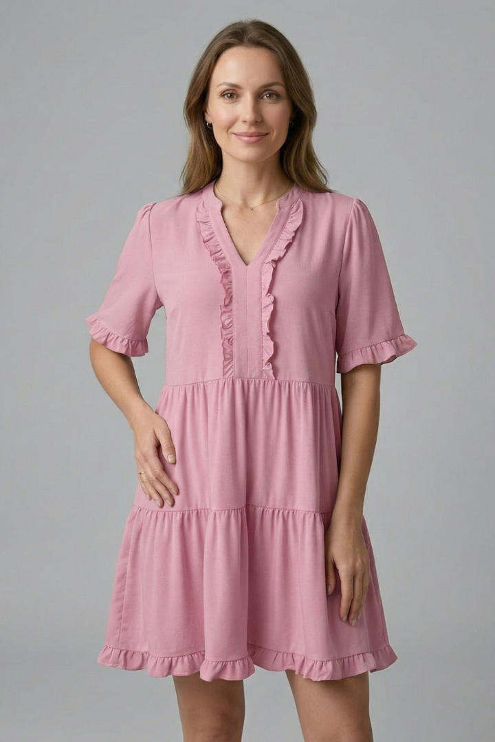 Women’s Dress with V Neck and Ruffle Detail