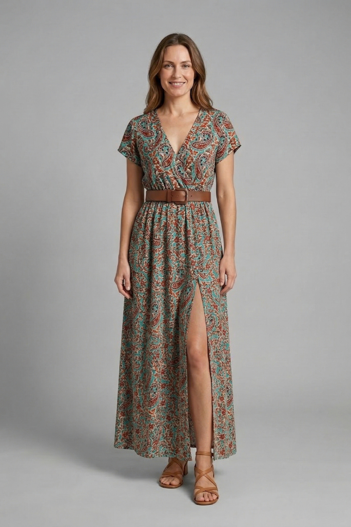 Women's V-Neck Side Slit Maxi Dress