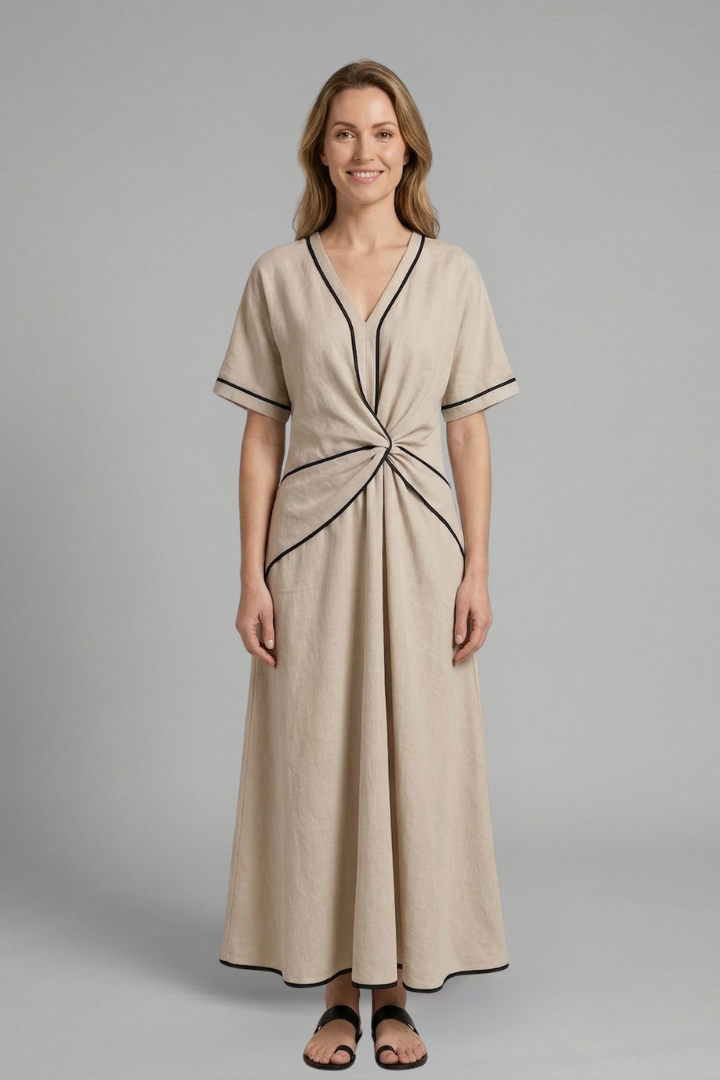 Women’s Maxi Dress with V Neck and Draped Waist