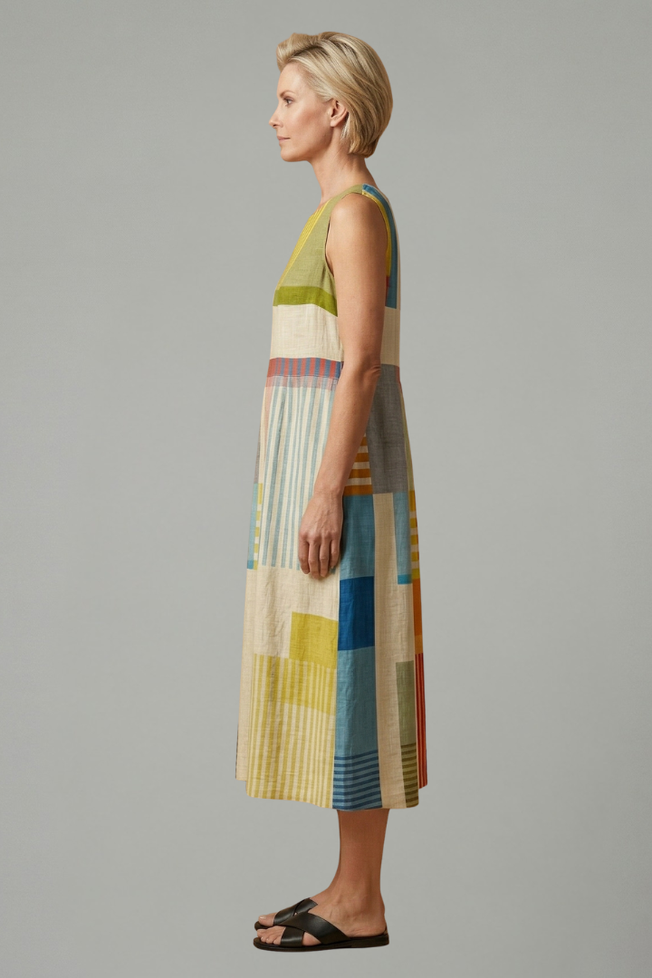 Women’s Midi Dress with Sleeveless Design and Linen Blend