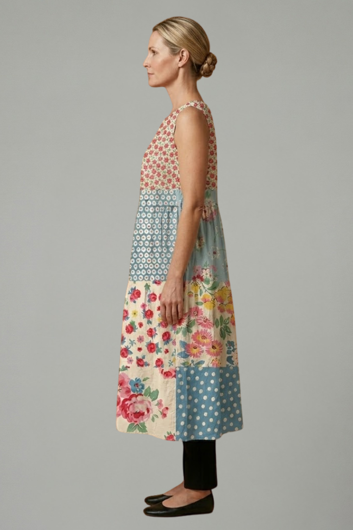 Women’s Midi Dress with Sleeveless Design and Linen Blend