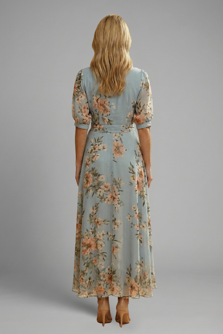 Women's Floral Pattern V-Neck Midi Dress