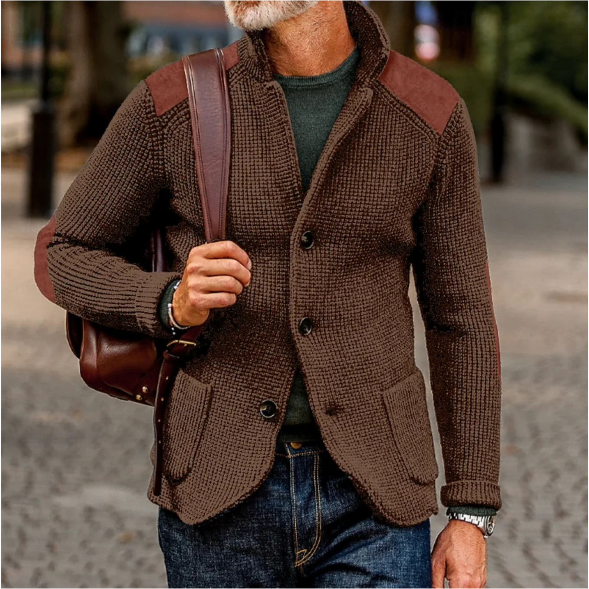 Nathan Davies | Chunky Knit Cardigan Blazer For Men