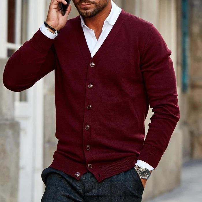 Luca Moretti | Elegant V-Neck Cardigan For Men