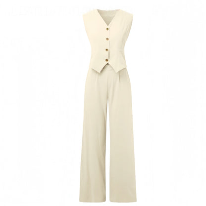 Emma Sheridan | Linen Vest & Wide-Leg Pants Set For Women