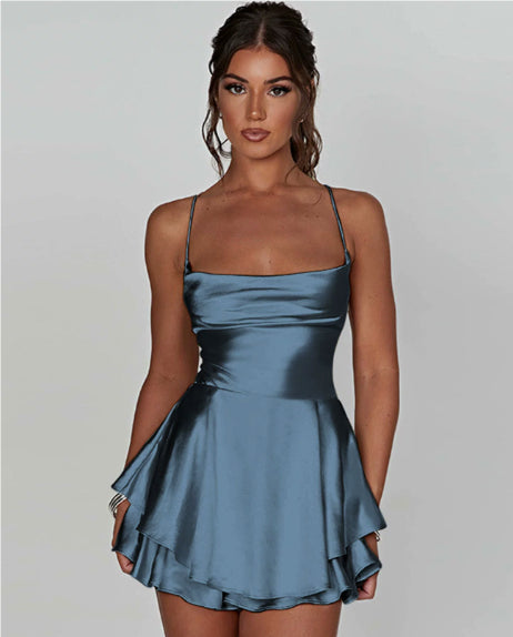 Olivia Martin | Satin Cowl Neck Mini Dress For Women