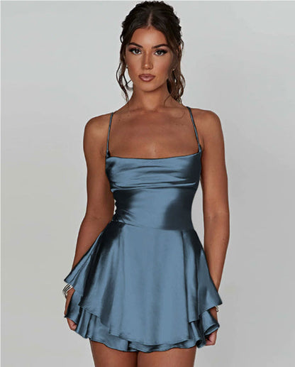 Olivia Martin | Satin Cowl Neck Mini Dress For Women