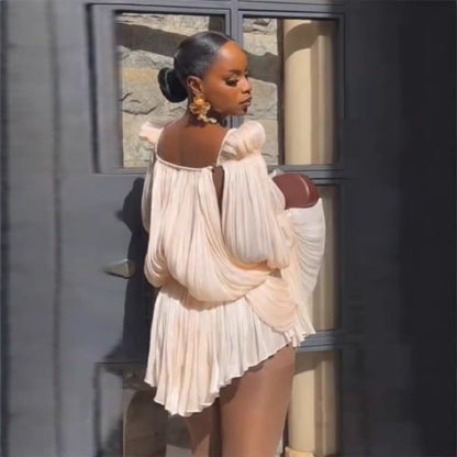 Florence Brown | Off-Shoulder Ruffle Mini Dress For Women