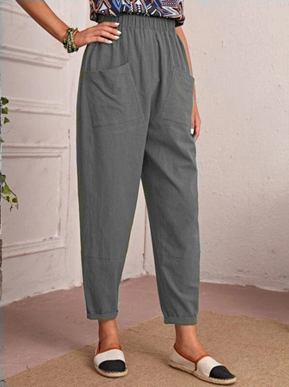Elise Monroe | Cotton Linen Elastic-Waist Pants For Women