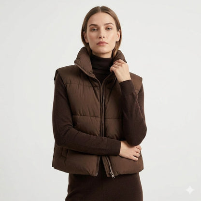 Elena Rossi | Cropped Puffer Vest With Luxe Collar For Women