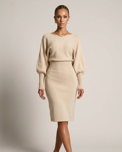 Charlotte Fielding | Balloon Sleeve Knit Midi Dress For Women
