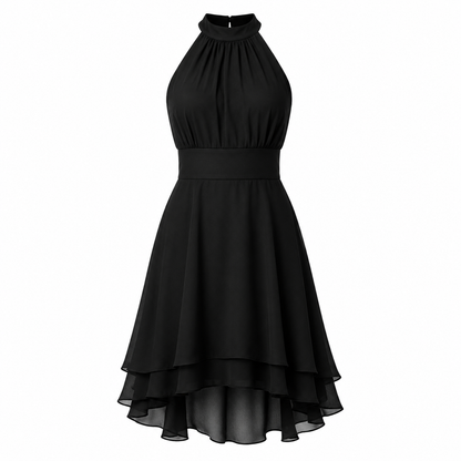Amelia Stirling | Halter Neck Midi Dress in Black Chiffon For Women