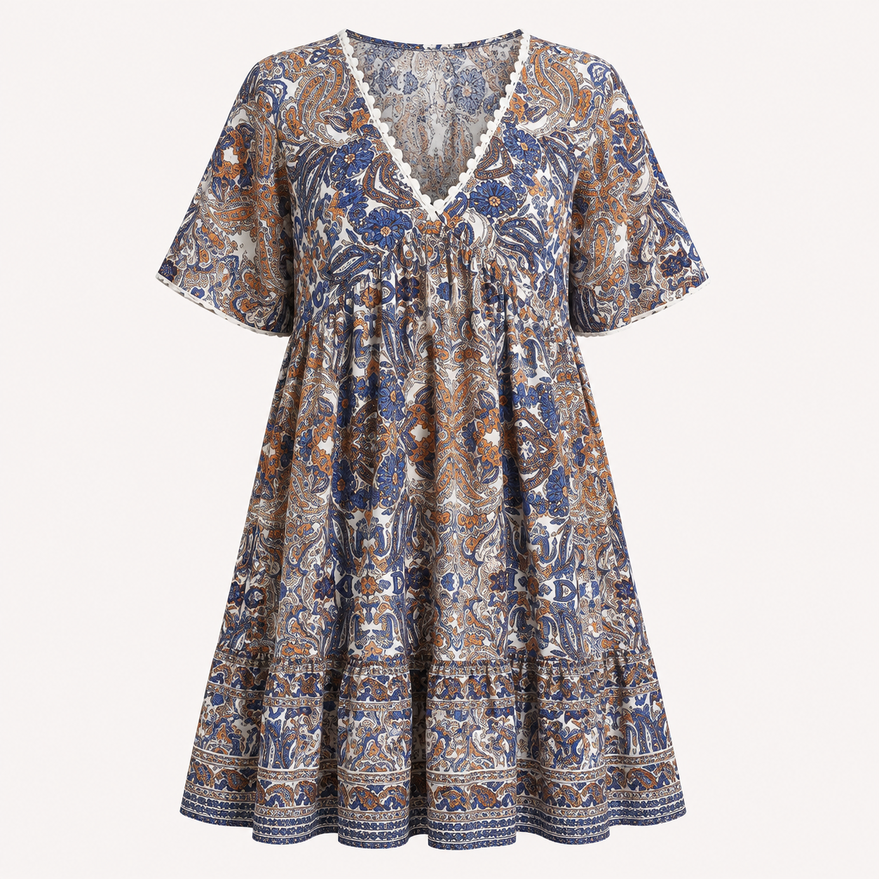 Brooke Flemming | V-Neck Flared Sleeve Paisley Mini Dress For Women