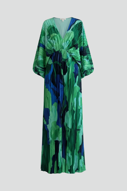 Women's V-Neckline Pleated Finish Long Dress