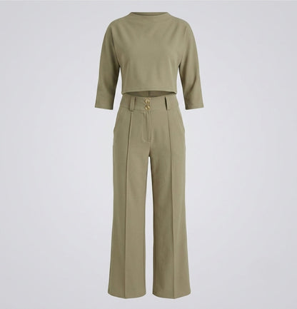 Charlotte Cooper | Cropped Top & High-Waisted Trousers Set For Women