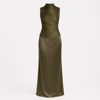 Charlotte Drummond | Ruched Tassel Top & Satin Maxi Skirt Set For Women