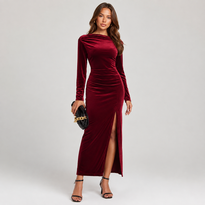 Charlotte Kelly | Velvet Slit Formal Maxi Dress For Women