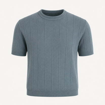 Luca Ferraro | Ribbed Knit T-Shirt with Sculpted Fit Elegance For Men