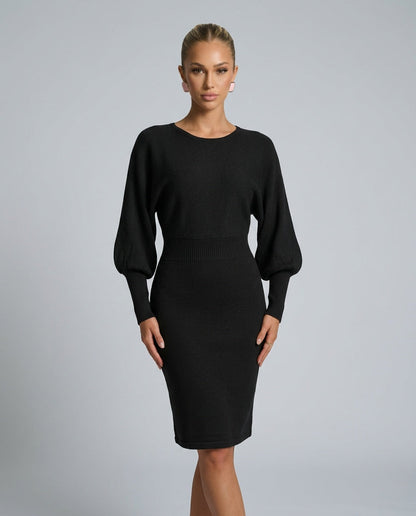 Charlotte Fielding | Balloon Sleeve Knit Midi Dress For Women