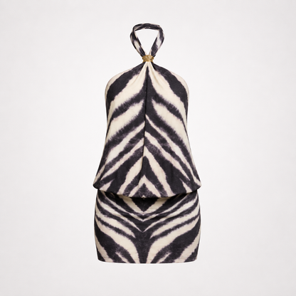 Emma Alderton | Zebra Print Halter Neck Mini Dress For Women