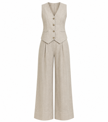 Emma Sheridan | Linen Vest & Wide-Leg Pants Set For Women