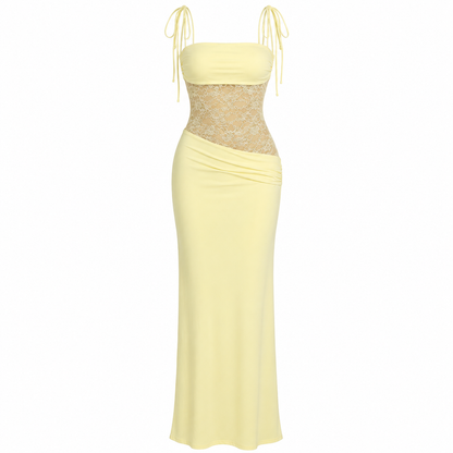 Harriet Collins | Lace Panel Tie-Shoulder Maxi Dress For Women
