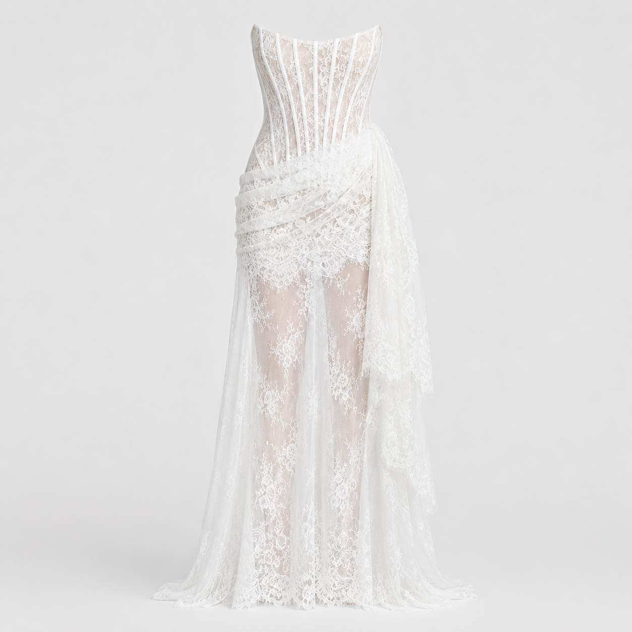 Isla Alderton | Lace Corset Strapless Wedding Dress Set For Women
