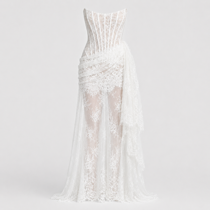 Isla Alderton | Lace Corset Strapless Wedding Dress Set For Women