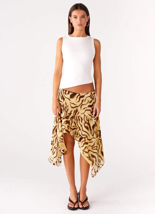 Matilda Hayes | Tiger Print Asymmetric Midi Skirt For Women