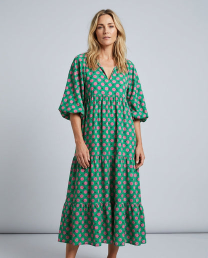 Mia Harrington | V-Neck Balloon Sleeve Tiered Maxi Dress For Women