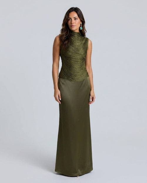 Charlotte Drummond | Ruched Tassel Top & Satin Maxi Skirt Set For Women