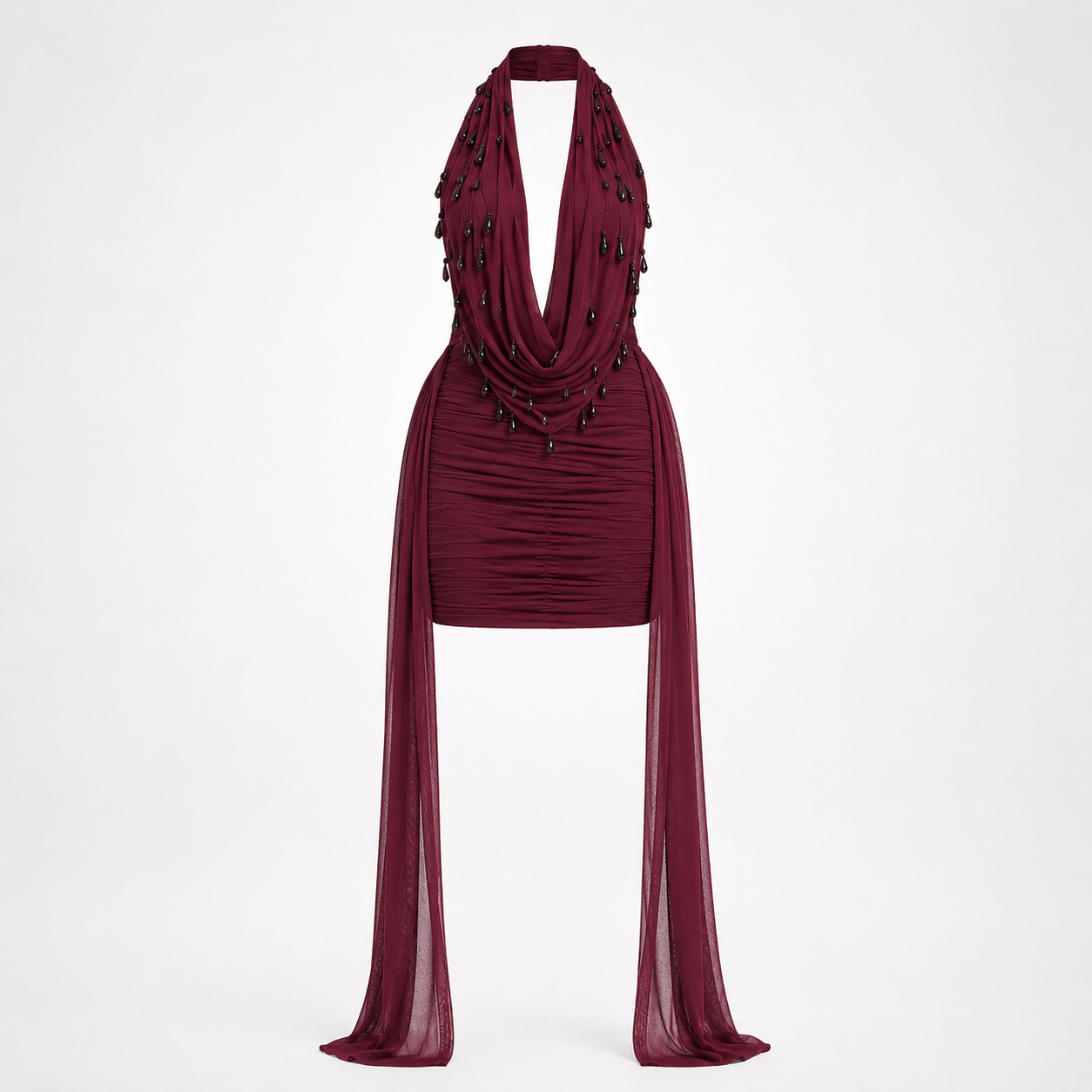 Matilda Henley | Embellished Halter Draped Mini Dress For Women