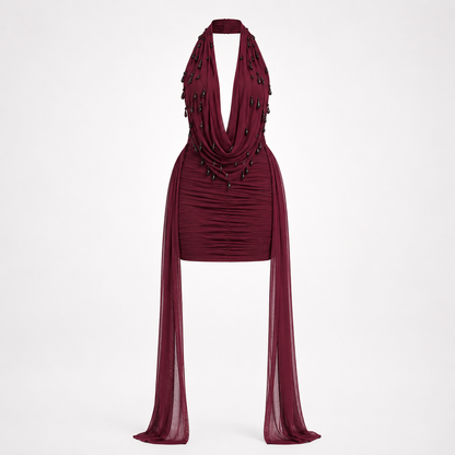 Matilda Henley | Embellished Halter Draped Mini Dress For Women