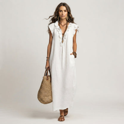 Mia Wilson | Bohemian Ruffle V-Neck Maxi Dress For Women