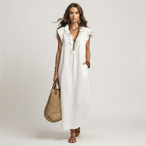 Mia Wilson | Bohemian Ruffle V-Neck Maxi Dress For Women