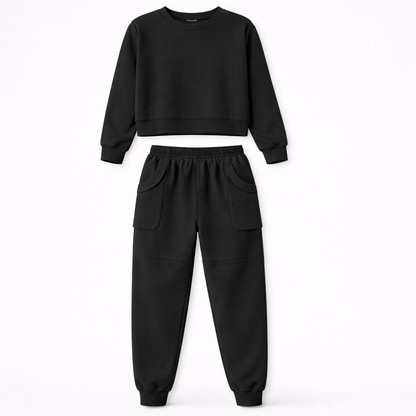 Jade Collins | Crop Sweatshirt & Cargo Jogger Set For Women