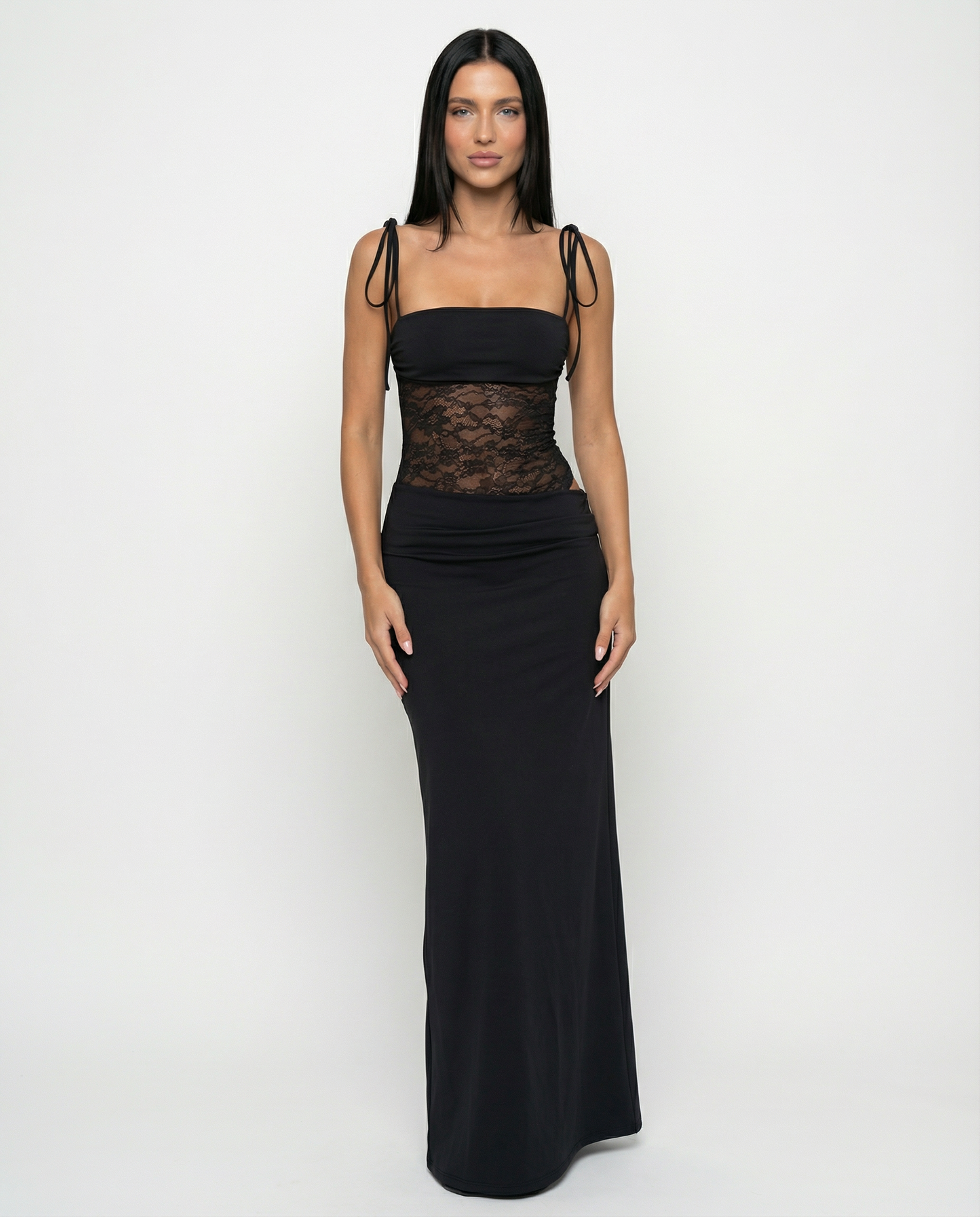Harriet Collins | Lace Panel Tie-Shoulder Maxi Dress For Women