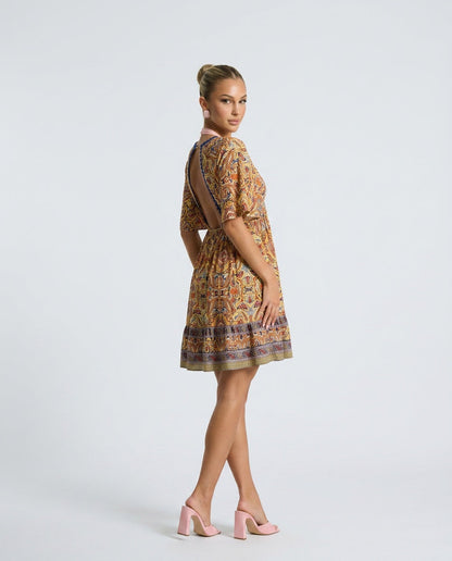 Brooke Flemming | V-Neck Flared Sleeve Paisley Mini Dress For Women