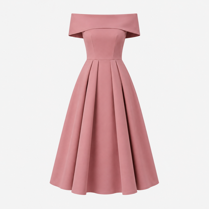 Phoebe Walker | Off-Shoulder Tea Length Satin Dress For Women