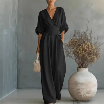 Surplice V-Neck Wide-Leg Jumpsuit – Elegant Summer Ease