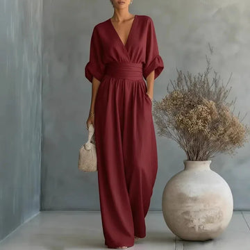 Surplice V-Neck Wide-Leg Jumpsuit – Elegant Summer Ease