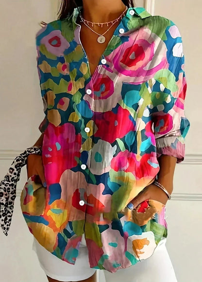 Charlotte King | Vibrant Floral Print Cotton Blouse For Women