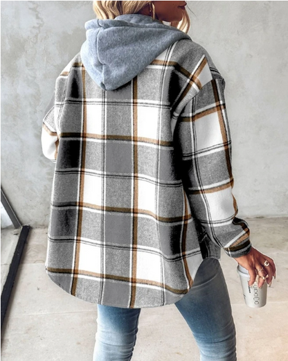 Grace Sutton | Plaid Flannel Hooded Shacket For Women