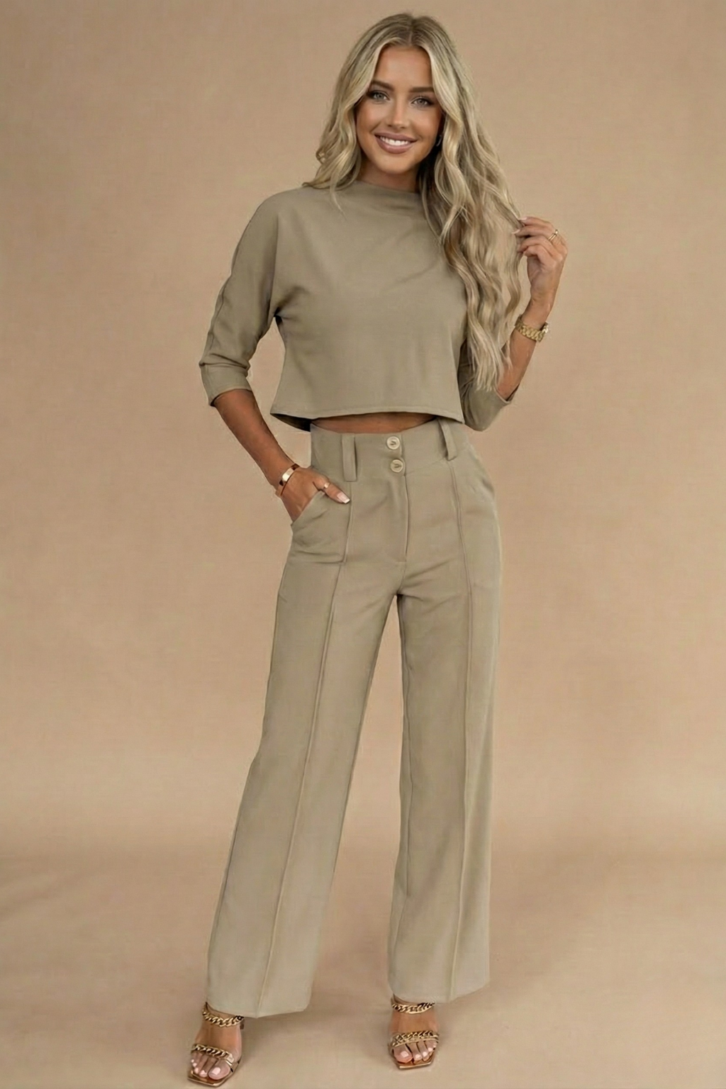Charlotte Cooper | Cropped Top & High-Waisted Trousers Set For Women