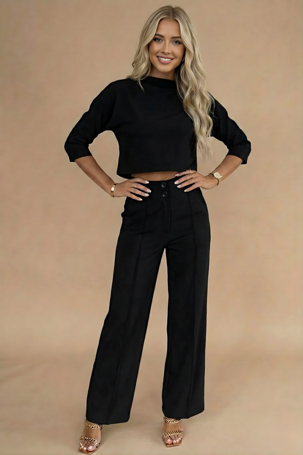 Charlotte Cooper | Cropped Top & High-Waisted Trousers Set For Women