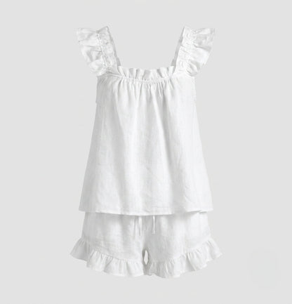 Sienna Holloway | Ruffle Linen Blend Shorts Set For Women