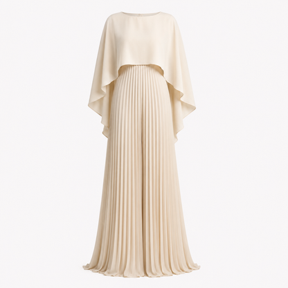 Sienna Wyndham | Cape Overlay Pleated Maxi Dress For Women