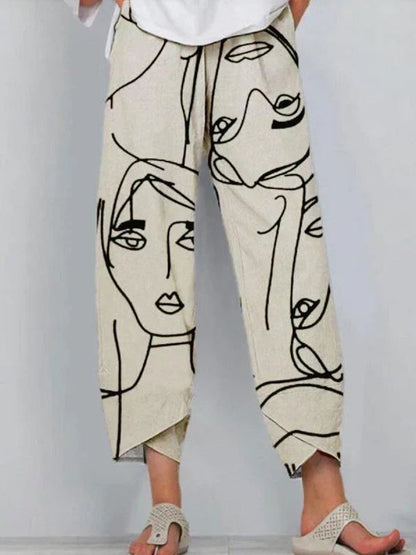 Chloe Patterson | Abstract Face Print Relaxed Trousers For Women