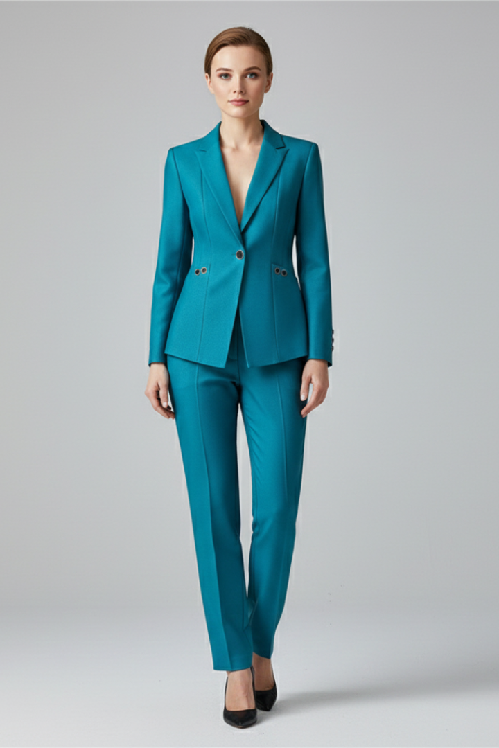 Women's One Button Blazer Straight Trouser Suit